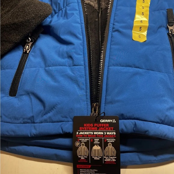 Gerry Kids Puffer Reflective Trim Water Wind Resistant Fleece Beani Blue Size 5 - Picture 2 of 4